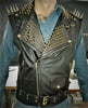 Gold Studded VEST JACKET HANDMADE Men Black Punk Silver Long Spiked Studded Leather Buttons Up Vest Golden Studs and Spikes Black Leather